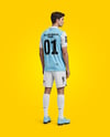 Soccer Player Wearing Polo Collar Jersey and Shorts Mockup
