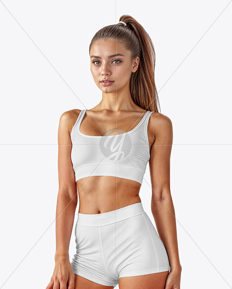 Woman Wearing Sports Bra and Shorts Mockup