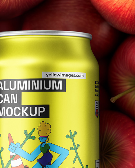 12oz Drink Can on a Stack of Red Apples Mockup
