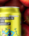 12oz Drink Can on a Stack of Red Apples Mockup
