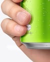 330ml Aluminium Can with Drops in the Hand Mockup