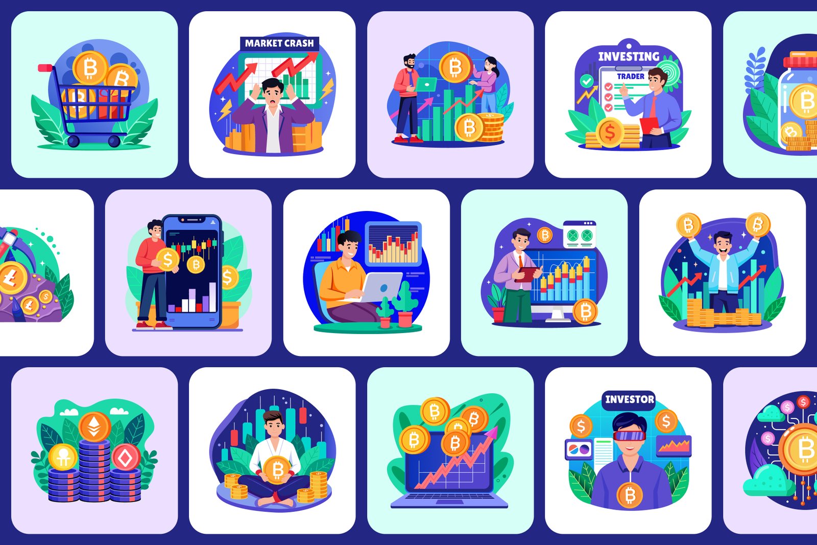 Cryptocurrency Trading Illustration Set
