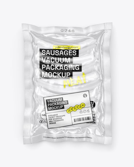 Transparent Clear Plastic Flow-Pack with Sausages Mockup