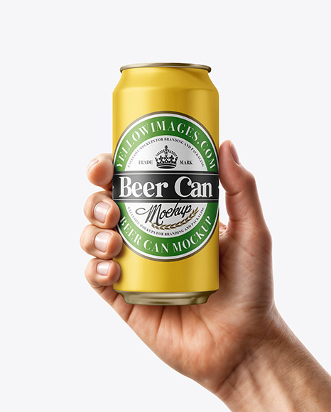 Aluminium Can With Matte Finish in a Hand Mockup - Metal can mockup