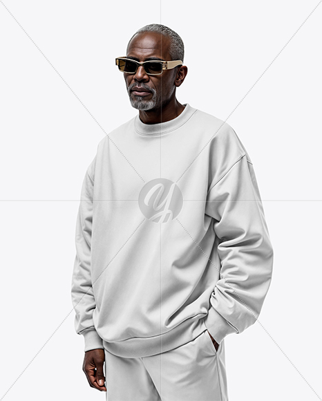 Elderly Black Man Wearing Oversize Sweatshirt and Sweatpants Mockup