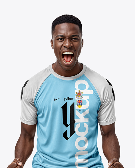 Afro-American Man Wearing Raglan Soccer Jersey and Shorts Mockup