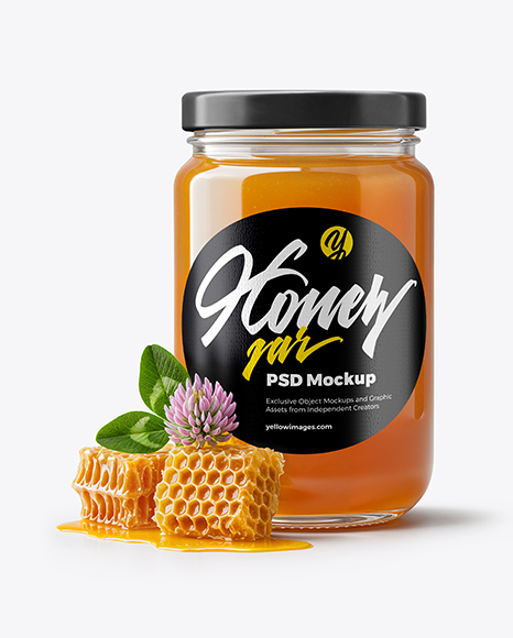Clear Glass Jar with Clover Honey Mockup