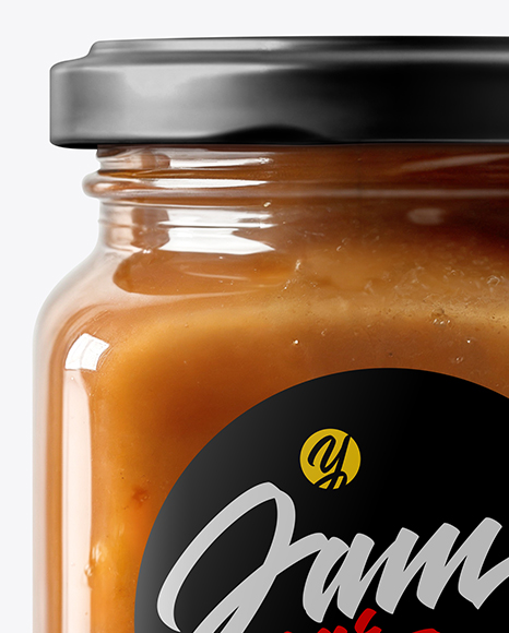 Clear Square Glass Jar with Apple Butter Mockup