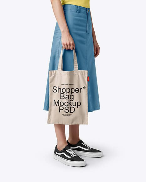 Young Woman with Tote Bag Wearing a Denim Skirt Mockup