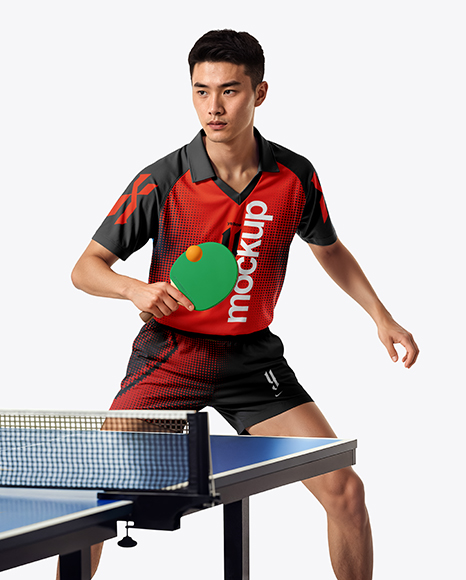Asian Man Wearing Table Tennis Uniform Mockup - Kit mockup psd
