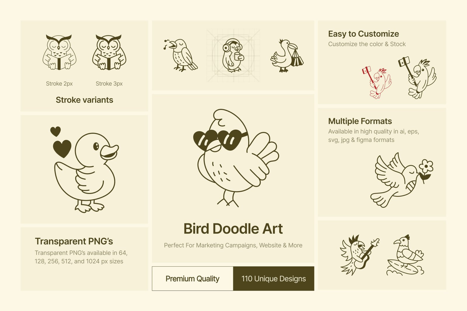 Bird Doodle Art Set