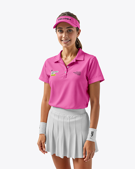 Young Woman Wearing Polo Shirt and Tennis Skirt Mockup - Women+S+Tennis+Dress+Mockup+Half+Side+View+In+Apparel+Mockups+On+Yellow+Images+Object+Mockups