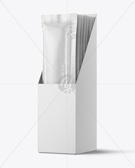 Glossy Sachets in Display Box Mockup