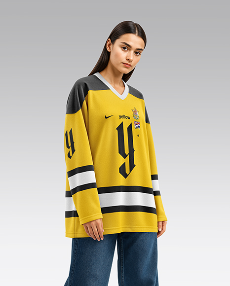 Woman Wearing Ice Hockey Jersey Mockup