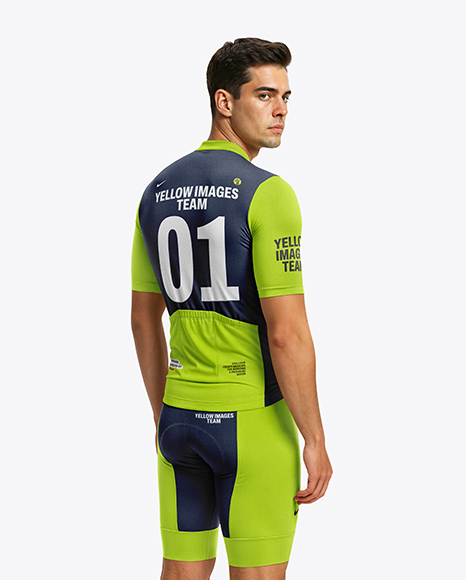 Man Wearing Cycling Jersey and Bib Shorts Mockup