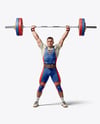 Man Wearing Weightlifing Suit with Barbell Mockup