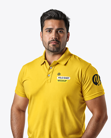 Plus Size Male Model Wearing Polo Shirt and Jeans Mockup