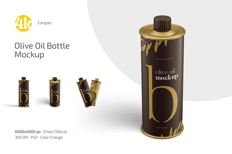 Olive Oil Metal Bottle Mockup Set - Product Mockups