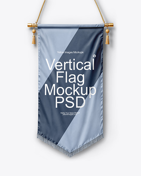 Vertical Flag With Metallic Pole Mockup - Fabric mockup