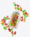 Plastic Bottle with Flying Gummies Mockup