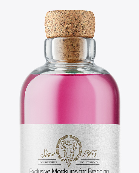 Clear Glass Liquor Bottle with Cork Mockup