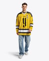 Man Wearing Ice Hockey Jersey Mockup