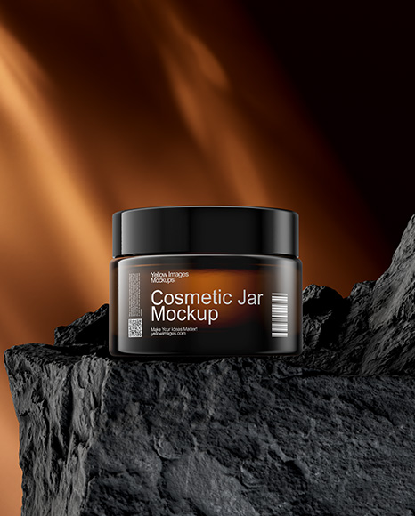 Amber Cosmetic Jar on the Rock Mockup - Cosmetic+Jar+Mockup+In+Jar+Mockups+On+Yellow+Images+Object+Mockups
