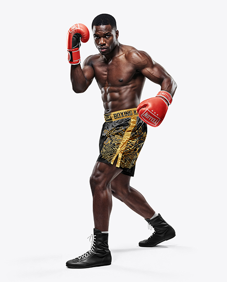 Black Man Wearing Boxing Kit Mockup