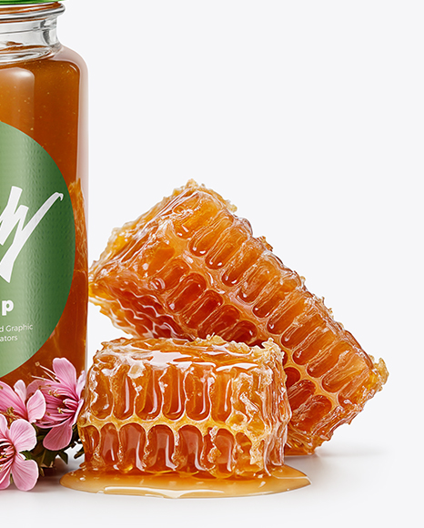 Glass Jar with Manuka Honey and Honeycombs Mockup