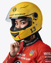 Woman Wearing Leather Jacket and Racing Helmet Mockup