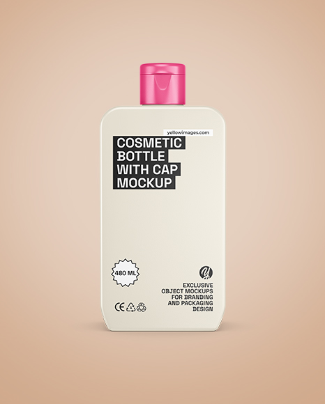 Square Cosmetic Bottle with Cap Mockup