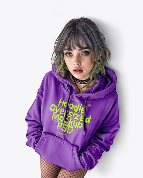 Young Alt Girl Wearing Oversized Hoodie with Kangaroo Pocket Mockup - Hood+Clothing+Stock+Photos,+Pictures+