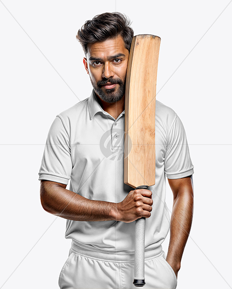 Indian Cricket Player Wearing a Polo with a Bat Mockup