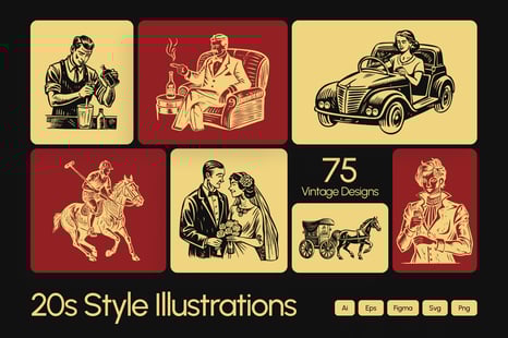 Vintage 20s Style Illustrations Set - Illustrations