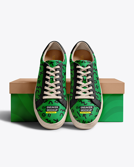 Pair of Sneakers with Shoe Box Mockup - Sports shoes mockup