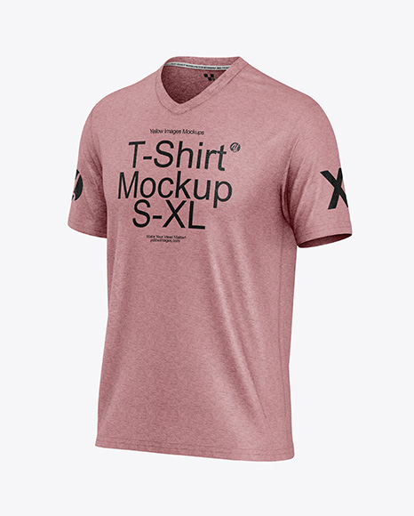 V-Neck Heather T-Shirt Mockup - Half Side View - Apparel mockups