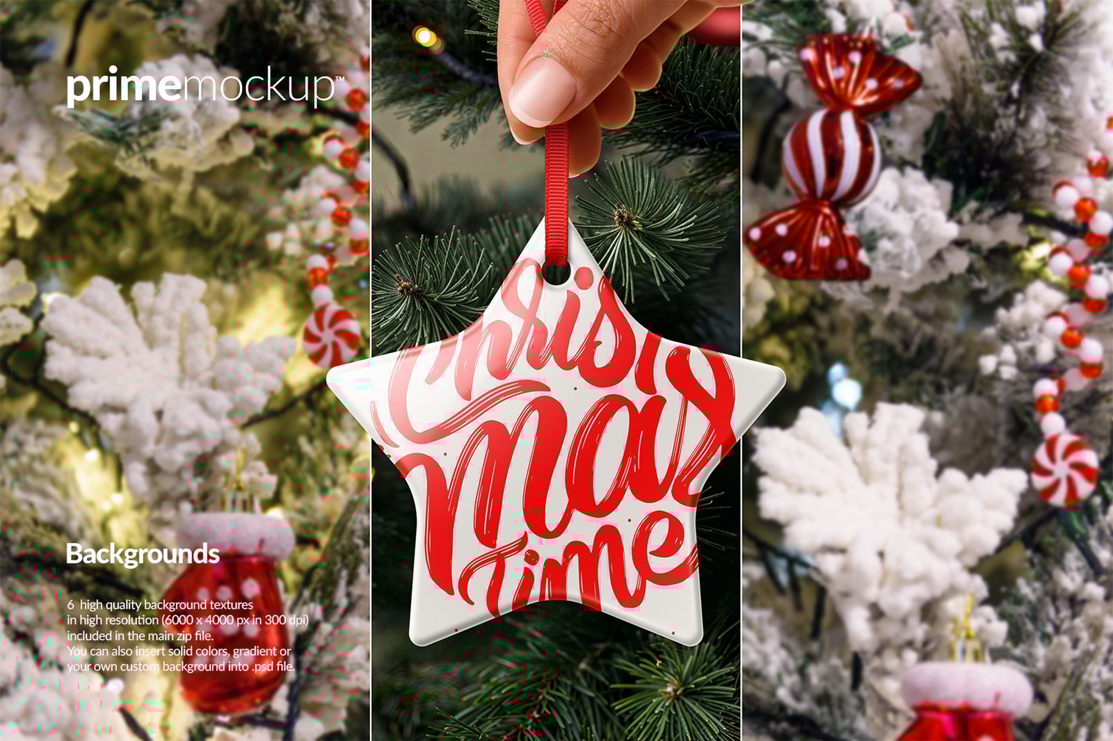 Hand Holding Christmas Ceramic Ornaments Mockup Scene
