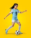 Woman Wearing Soccer Jersey and Shorts Mockup