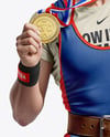 Woman Wearing Weightlifing Suit with Medal Mockup