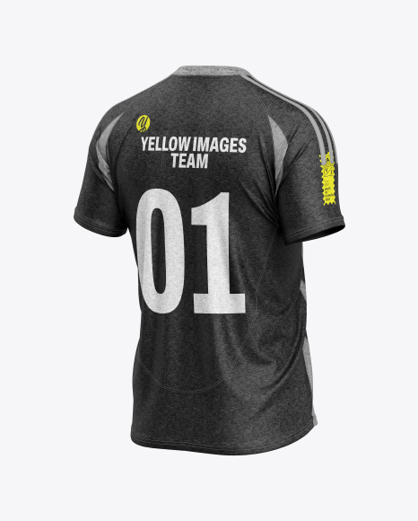 Heather T-Shirt Mockup - Back Half Side View - Mens+Heather+Loose+Fit+V-Neck+T-Shirt+-+Back+Half-Side+...