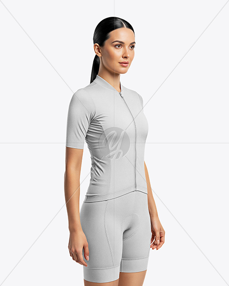 Woman Wearing Cycling Jersey and Bib Shorts Mockup