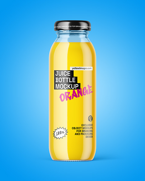 Clear Glass Bottle With Orange Juice Mockup