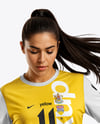 Woman Wearing Soccer Jersey and Shorts Mockup