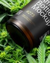 Amber Supplements Bottle on a Hemp Leaves Mockup
