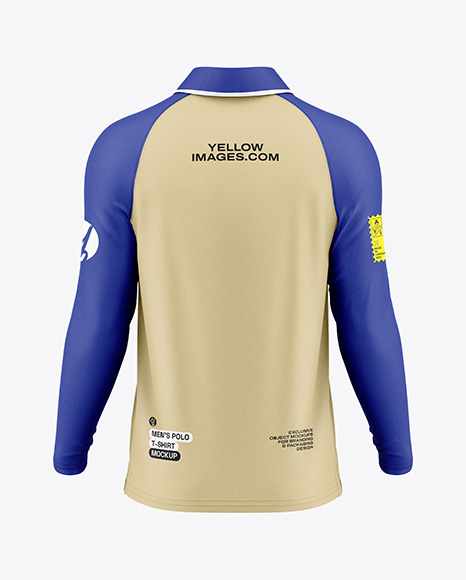 Men's Raglan Long Sleeve Polo Shirt Mockup - Back View - Men's+Long+Sleeve+Polo+Shirt+-+Back+View+in+Apparel+...