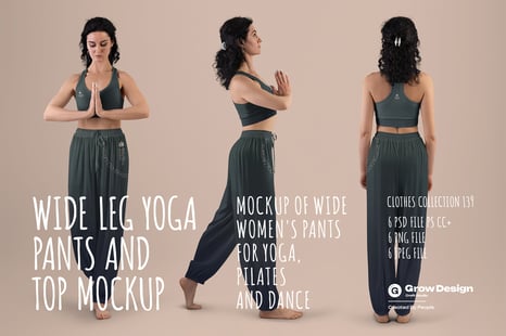 6 Wide Leg Pants Mockups and Top for Yoga and Pilates. vol.03 - Smart object