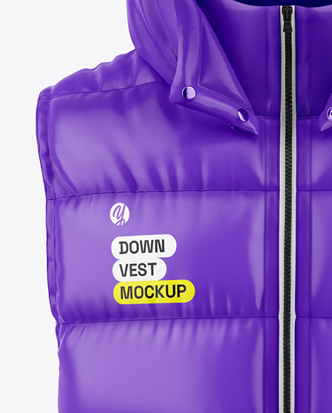 Glossy Hooded Down Vest Mockup