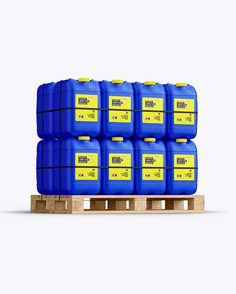 Wooden Pallet With Plastic Jerry Cans Mockup