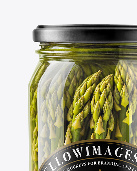 Clear Glass Jar with Pickled Asparagus Mockup