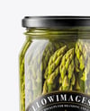 Clear Glass Jar with Pickled Asparagus Mockup